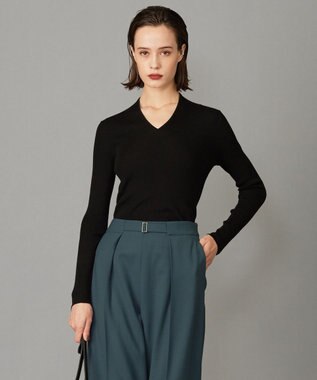 ICB 【洗える】エクストラファインメリノ Vネックプルオーバー ブラック系