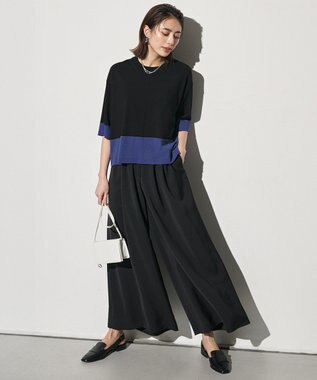 ICB 【先行予約】 ドレープツイル ボリュームワイドパンツ ブラック