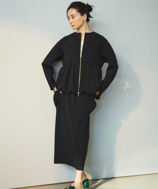 23区 L 【撥水加工/洗える】ブライトタフタ ドロスト スカート ブラック系