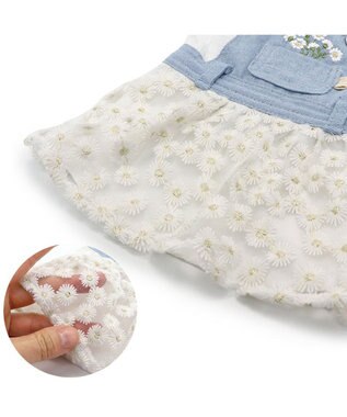 PET PARADISE ペットパラダイス スカートつなぎ 《花 刺繍》 小型犬 ホワイト