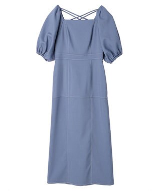 earth music&ecology 配色ステッチパフスリーブワンピース Black