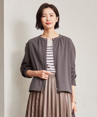 J.PRESS LADIES ジョーゼットジャージー タックスリーブ ブルゾン グレー系