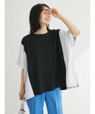 Green Parks 異素材脇切り替えドッキングプルオーバー Black