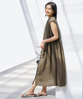 UNFILO ヴィンテージシアー ギャザーワンピース カーキ