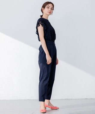 組曲 【洗える】フラワーレース ブラウス ネイビー系