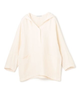 BEIGE， 【洗える】POMONA / Vネックフード付プルオーバー Ecru