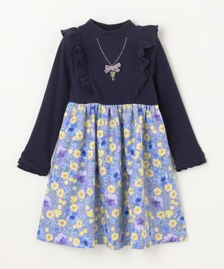 ANY KIDS 花柄ドッキングワンピース ネイビー