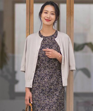  【洗える・抗菌防臭】コットンアセテート クルーネック カーディガン