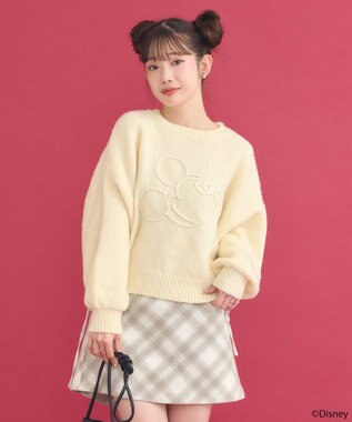 earth music&ecology Disney/ミッキーコード刺繍ニットプルオーバー アイボリー