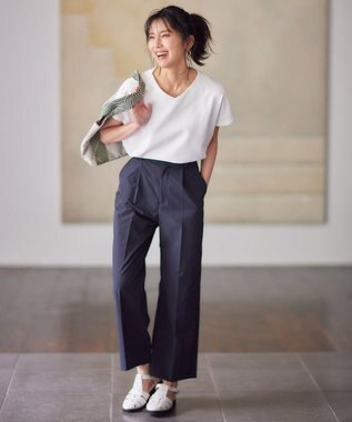 ANY L 【吸水速乾/イージーケア/ストレッチ/ウエストゴム/洗濯機可能】ドライチノタックパンツ ネイビー