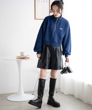 WEGO ハーフジップショートスウェット ネイビー