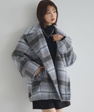 earth music&ecology チェックシャギーコート Check Gray
