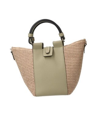 INTER-CHAUSSURES 【LORISTELLA】ラフィアコンビレザーハンドバッグ グリーンコンビ