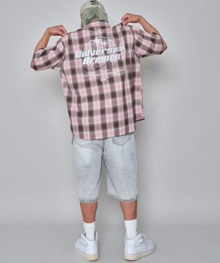 WEGO 【ユニセックス着用ITEM】グラフィックオンブレチェックシャツ（SS） ピンク