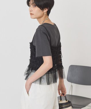 AMERICAN HOLIC 【2点セット】半袖Tシャツ＋チュールビスチェ Charcoal Gray