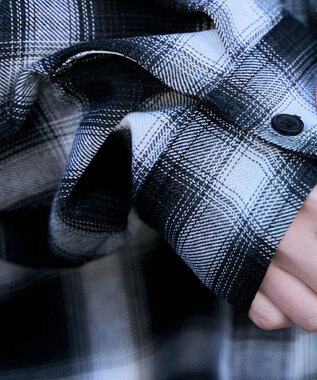 WEGO 裏毛フードチェックシャツ ブラック