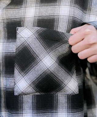 WEGO 裏毛フードチェックシャツ ブラック