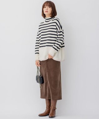 23区 【CLASSY.1月号掲載】ウールナイロン ボーダー ハイネック ニット アイボリーボーダー