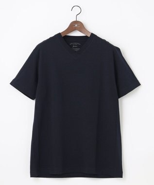 JOSEPH ABBOUD 【キングサイズ・オーガニックコットン使用】JOE COTTONサッカーVネック Tシャツ ネイビー系