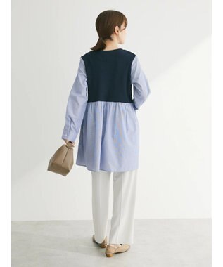 Green Parks リブドッキングカットソーボリュームチュニック Stripe