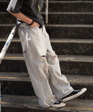 WEGO スーパーバギーダメージデニムパンツ 柄4