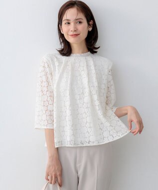 組曲 L フラワーラッセルレーススタンド襟 ブラウス ホワイト系