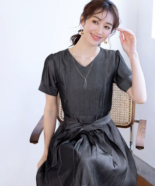 Tiaclasse L デニムフレアワンピース ブラック