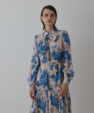 GRACE CONTINENTAL ブーケフラワープリントワンピース ベージュ