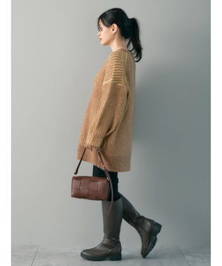 AMERICAN HOLIC バイカラー片畦ニットチュニック Mocha