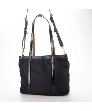 LA BAGAGERIE 【エコユース】ナイロン×型押しエナメル　2WAYA4トート ネイビー