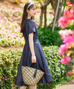 Tiaclasse L デニムフレアワンピース ネイビー