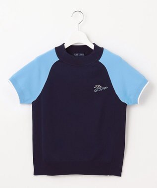 23区GOLF 【WOMEN】【ウォッシャブル】バイカラー モックネック ニット ネイビー系