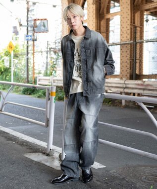 WEGO 【ウエストゴム/MLサイズ展開】ージーダブルニーパンツ デニムブラックソノタ