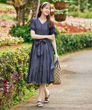 Tiaclasse デニムフレアワンピース ネイビー