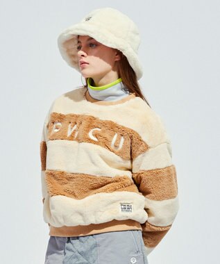 PW CIRCULUS 【ふわもこあったか/防寒/裏地付】【WOMEN】ボーダーフェイクファープルオーバー ベージュ系1