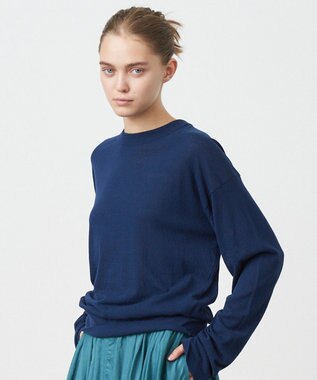 ATON RECYCLED FRESCA COTTON | クルーネック セーター NAVY