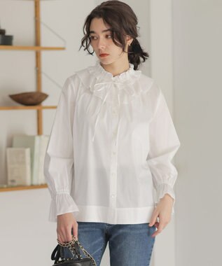 組曲 【2WAY】エアリーシャーティングフリル襟 ブラウス