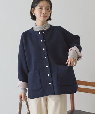 AMERICAN HOLIC Wフェイスラウンドヘム ラグランニットカーディガン Dark Navy