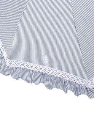 MOONBAT POLO RALPH LAUREN 晴雨兼用 長傘 ストライプフリル 日傘 一級遮光 遮熱 UV ディープブルー