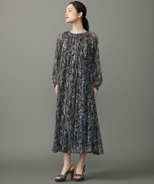 自由区 L 【SHIHOさん着用】ペイズリープリント ワンピース ネイビー