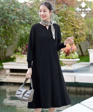 Tiaclasse L 【ストレッチジョーゼット】 シフォン袖ワンピース ブラック