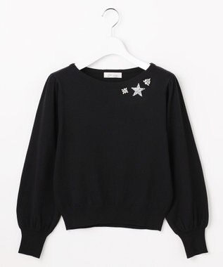 Feroux ブローチデザインニット プルオーバー ブラック系