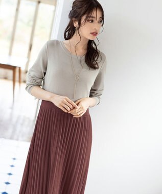 Tiaclasse L 【洗える】1枚で着映えするプリーツニットワンピース グレージュ