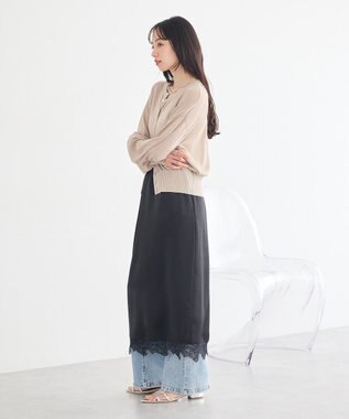 earth music&ecology ボタンアソートクルーネックカーディガン Beige