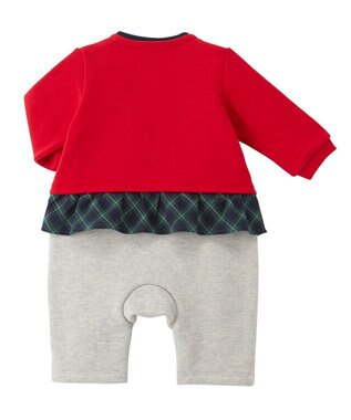 MIKI HOUSE HOT BISCUITS 【70-80cm】カーディガン重ね着風 7分丈カバーオール 赤