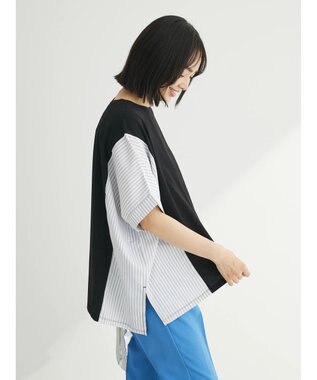 Green Parks 異素材脇切り替えドッキングプルオーバー Black