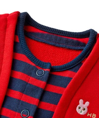 MIKI HOUSE HOT BISCUITS 【70-80cm】カーディガン重ね着風 7分丈カバーオール 赤