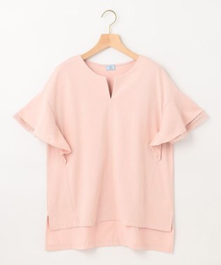 組曲 【汗ジミ防止・撥水】GIZAプレーティング天竺袖フリル カットソー ピンク系