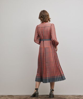 GRACE CONTINENTAL バイカラーチェックプリントワンピース レッド