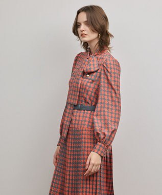 GRACE CONTINENTAL バイカラーチェックプリントワンピース レッド